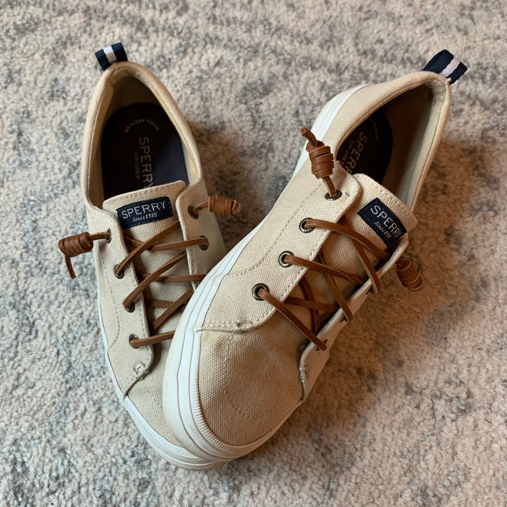 Sperry Crest Vibe Canvas Barrel Lace Sneaker - Size: 8.5, Color: Off-White